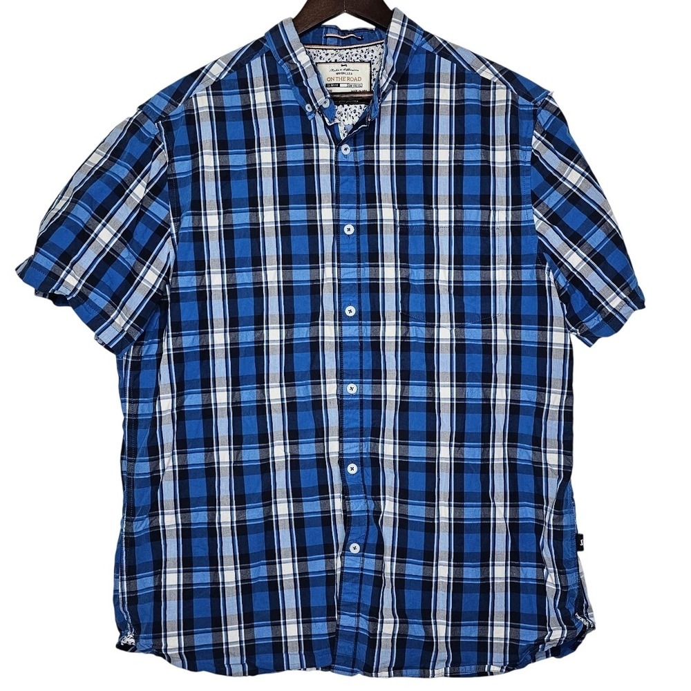 ON THE ROAD Mens Plaid Shirt Size‎ 44/XL Blue Black Short Sleeve Casual